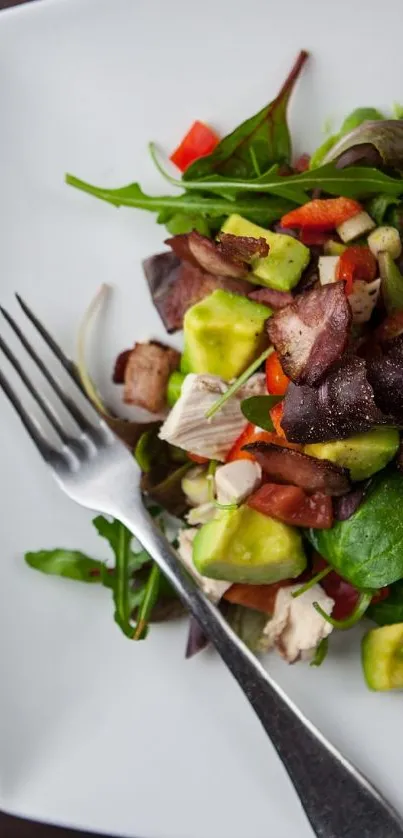 Delicious avocado salad served on a plate with a fork.