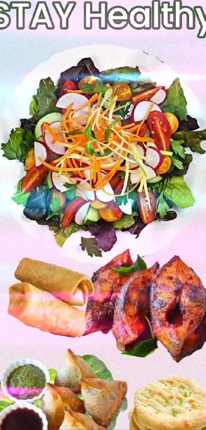 Healthy food wallpaper with salad and appetizers.