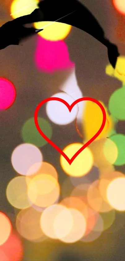 Colorful bokeh wallpaper with red heart center.