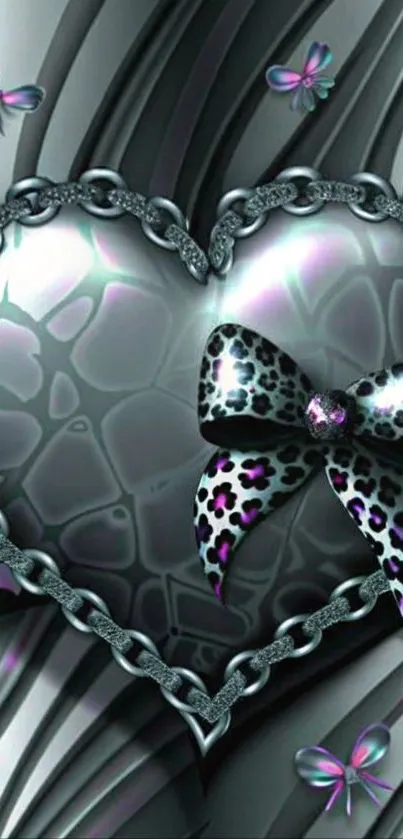 Metallic heart with leopard bow and butterflies.