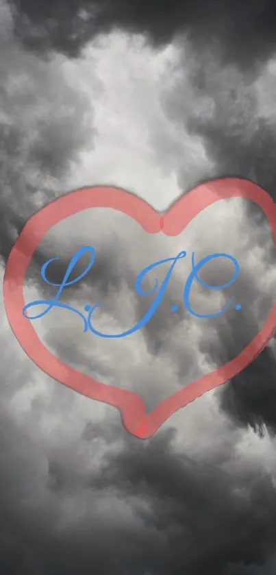 Heart outlined on stormy cloud background.