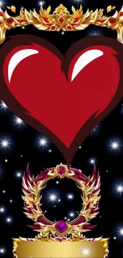 Fantasy wallpaper with heart, crown, and stars.