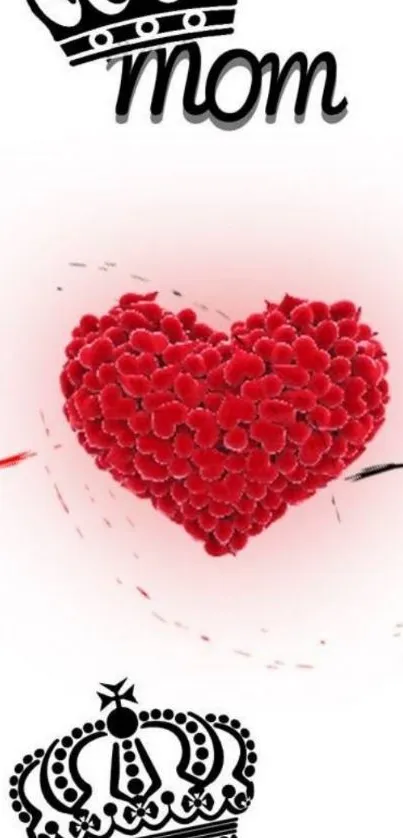 Red heart with crowns labeled 'Mom' and 'Dad' on a white background.