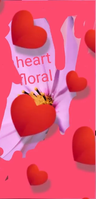 Heart and floral mobile wallpaper with pink theme.