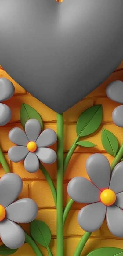 Colorful heart and flowers on a vibrant background.