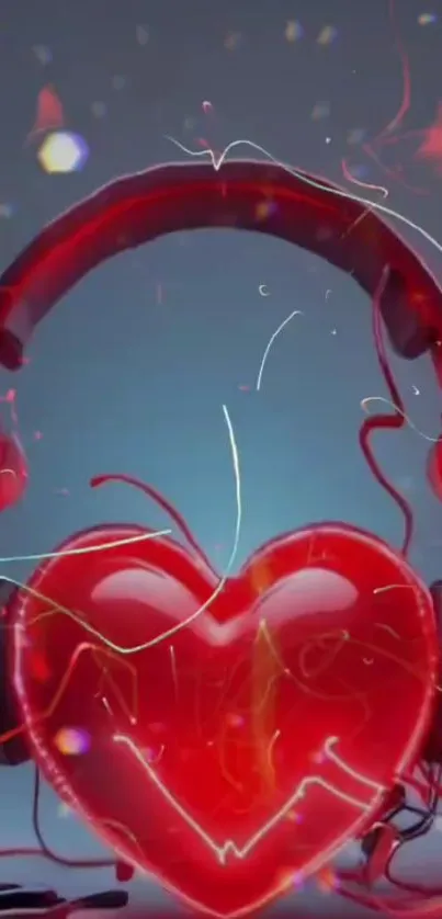 Red heart with headphones mobile wallpaper.