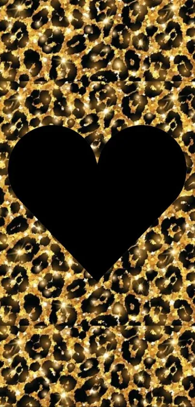 Heart on leopard print background, stylish design.