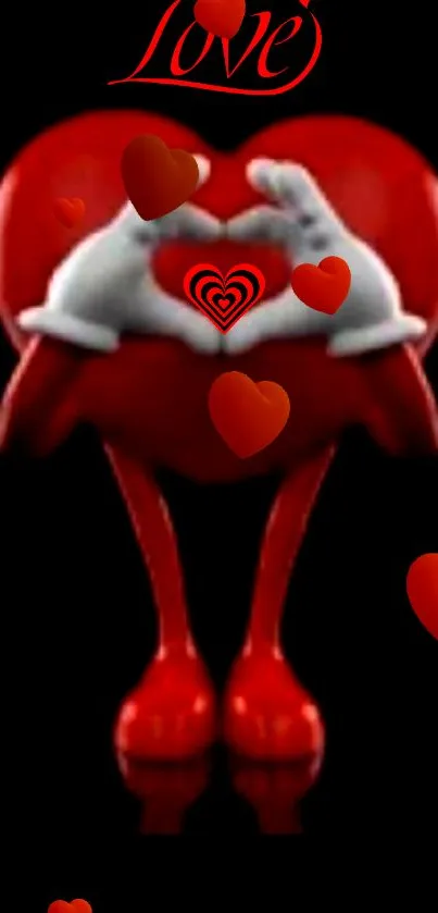 Heart-shaped character with love theme on a black background.