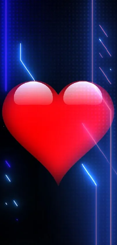 Mobile wallpaper with red heart and moon on black background.