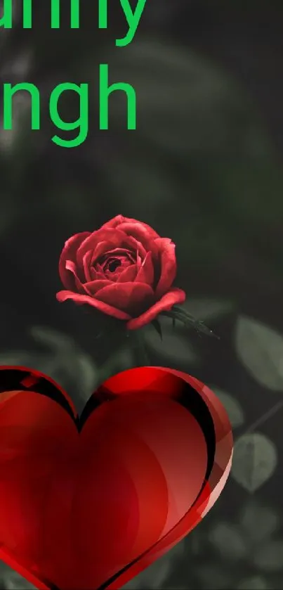 Red heart and rose with dark background wallpaper.