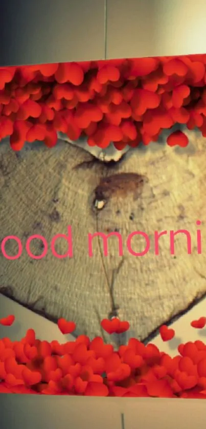 Heart surrounded by red roses with 'Good Morning' text.