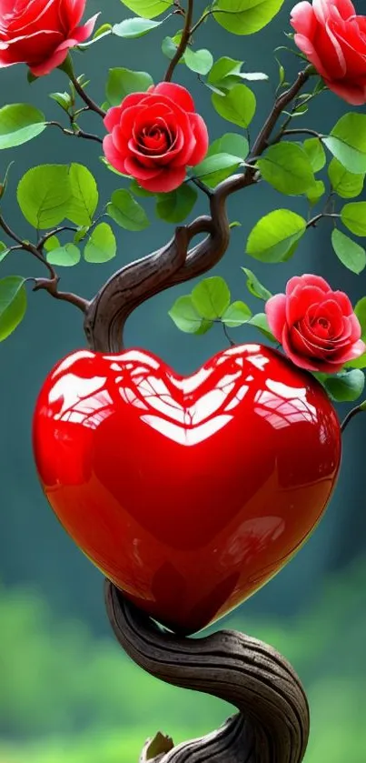 Heart entwined with rose vines wallpaper.