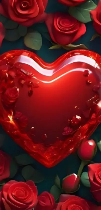Red heart surrounded by vibrant roses.
