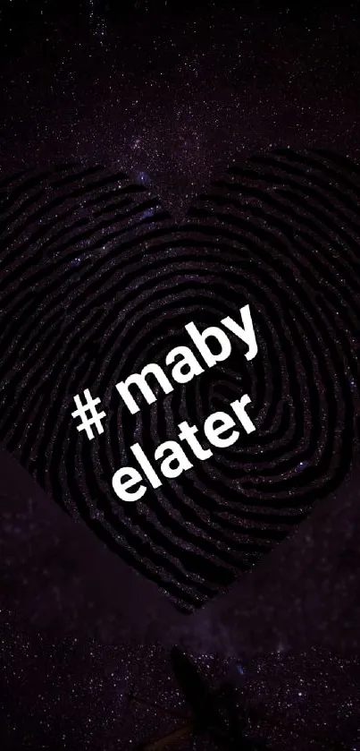 Heart-shaped fingerprint with hashtags on a starry dark background wallpaper.