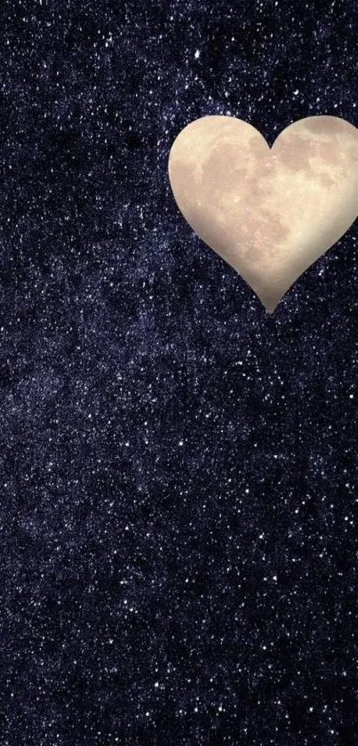 Heart-shaped moon in a starry night sky wallpaper.