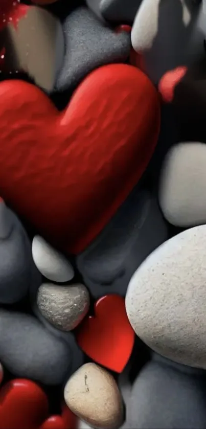 Red heart surrounded by smooth stones wallpaper.