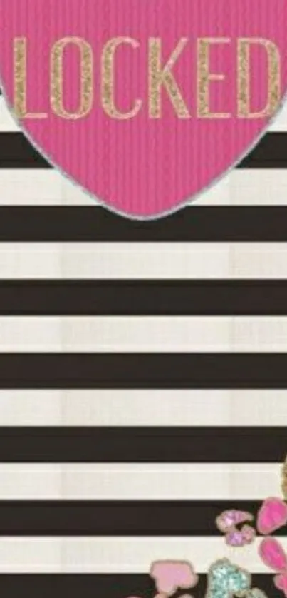 Pink heart with 'locked' on striped background.