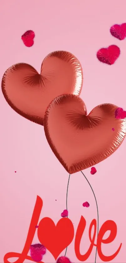 Red heart balloons on pink background