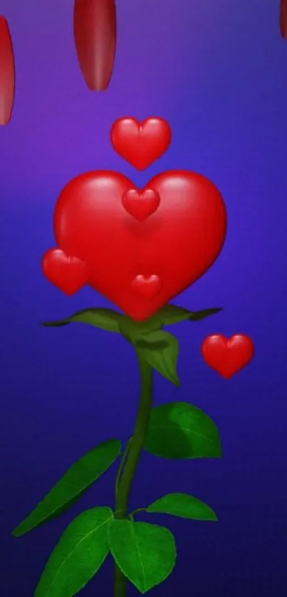 Heart-shaped flower with vibrant red petals on a purple backdrop.