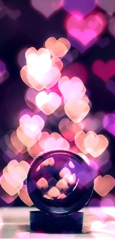 Camera lens with heart-shaped bokeh effect on dark background.