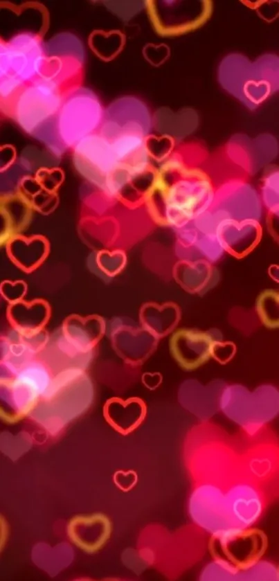 Colorful heart bokeh wallpaper for mobile devices.