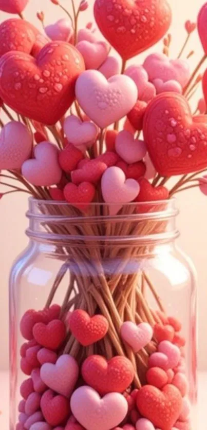 Heart-shaped bouquet in a jar wallpaper