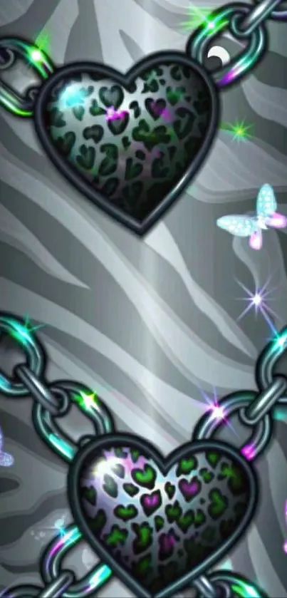 Leopard heart chains with butterflies wallpaper.