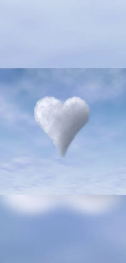 Heart-shaped cloud in a blue sky creating a calming aesthetic wallpaper.