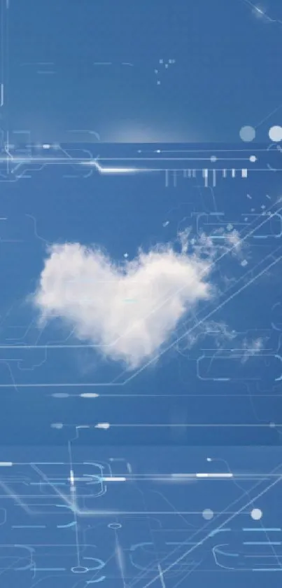 Heart-shaped cloud in a digital blue sky wallpaper.