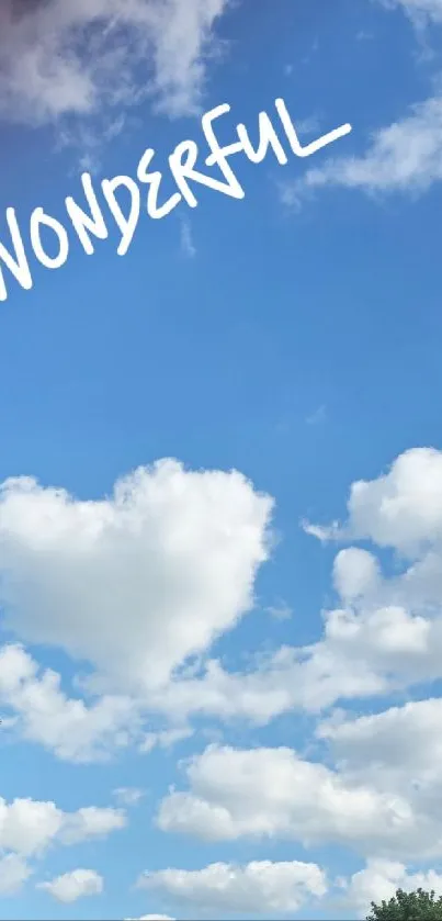 Heart-shaped cloud in blue sky with 'Wonderful' text.