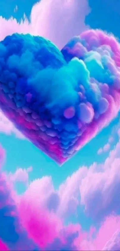 Heart-shaped cloud in a pink and blue sky wallpaper.