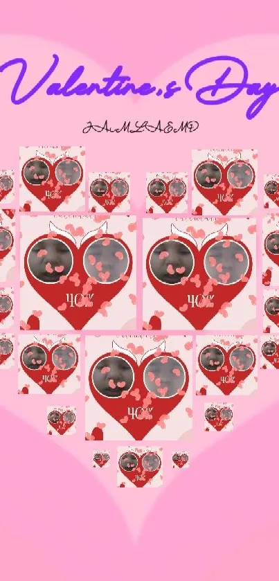 Valentine's Day heart collage wallpaper design with red and pink colors.