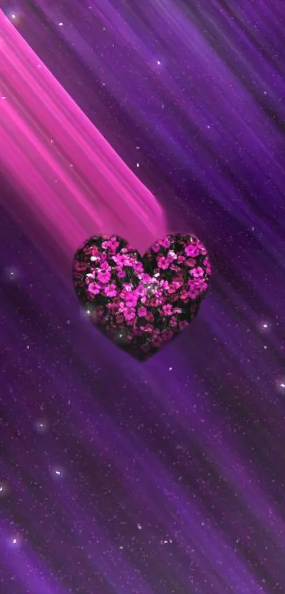 Purple floral heart comet wallpaper with stars.