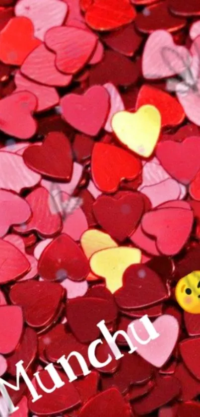 Colorful heart confetti wallpaper with a romantic and festive flair.