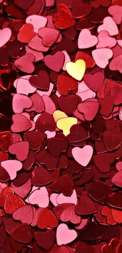 Red and pink heart confetti wallpaper with festive vibes.