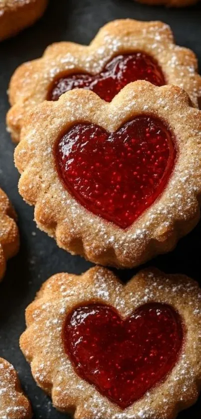 Heart-shaped jelly cookie on dark background.