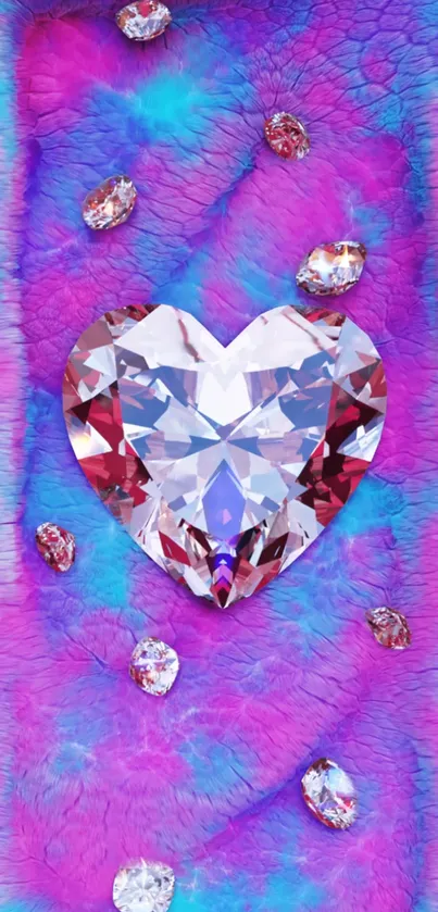 Vibrant heart-shaped crystal with pink and blue hues wallpaper.