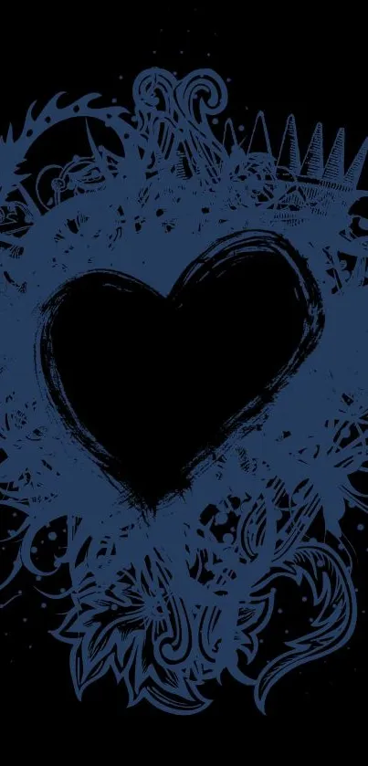 Dark blue and black heart design wallpaper.