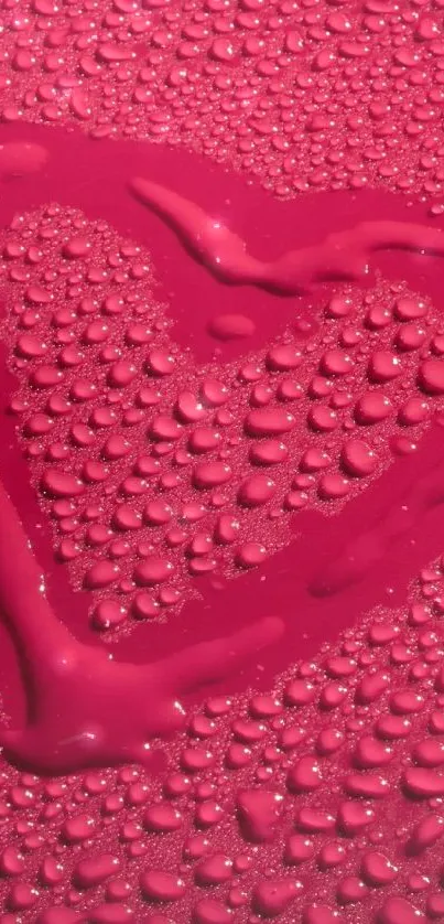 Red heart design with water droplets on a mobile wallpaper.