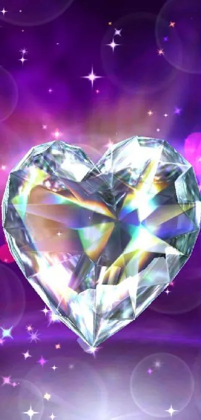 Heart-shaped diamond with purple fantasy background.