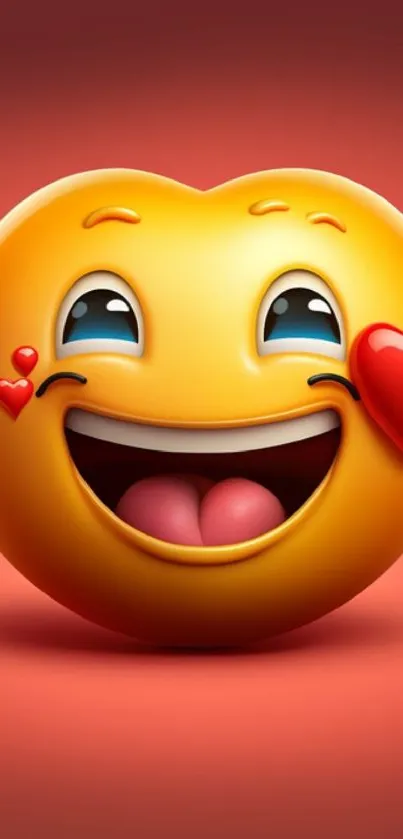 Bright heart emoji with joyful smile on orange background.