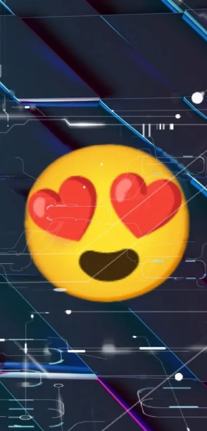 Heart eyes emoji on digital dark background wallpaper.