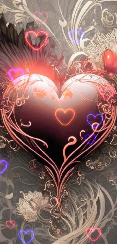 Intricate heart fantasy mobile wallpaper with vibrant design.