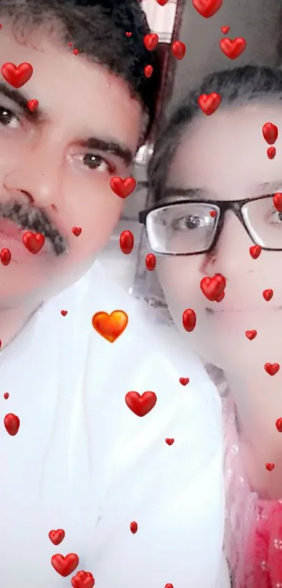 A selfie with heart filter overlay creating a loving and playful wallpaper.