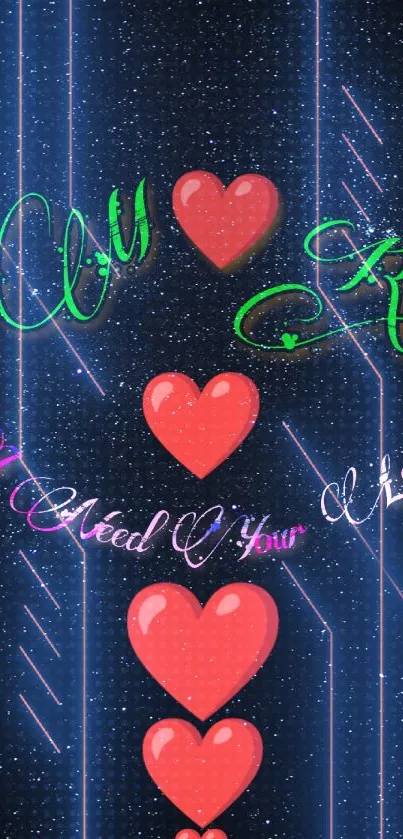 Mobile wallpaper with hearts and galaxy background.