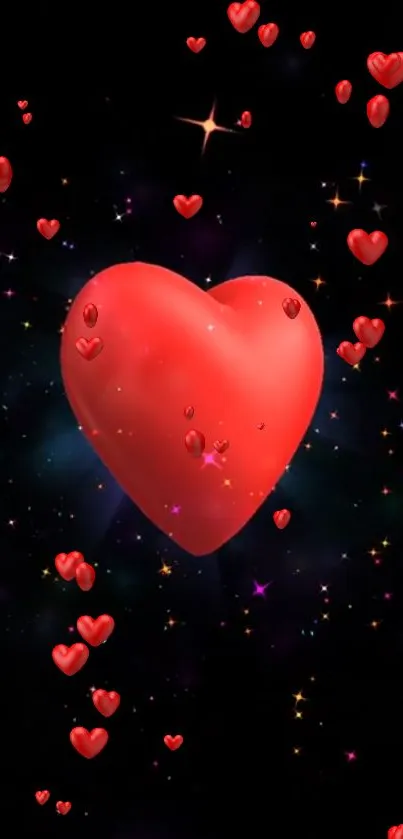 Red heart galaxy wallpaper with cosmic background.