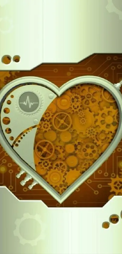 Heart-shaped gear steampunk mobile wallpaper.