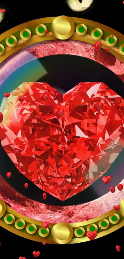 Heart-shaped red gem with a celestial fantasy design.