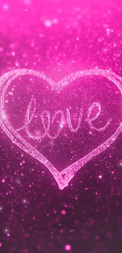 Pink heart glitter love wallpaper with bright sparkles.