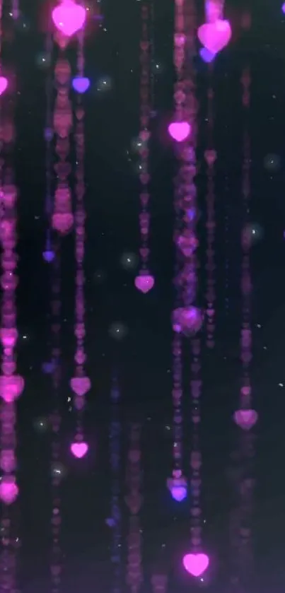 Glowing heart wallpaper with pink and purple lights.